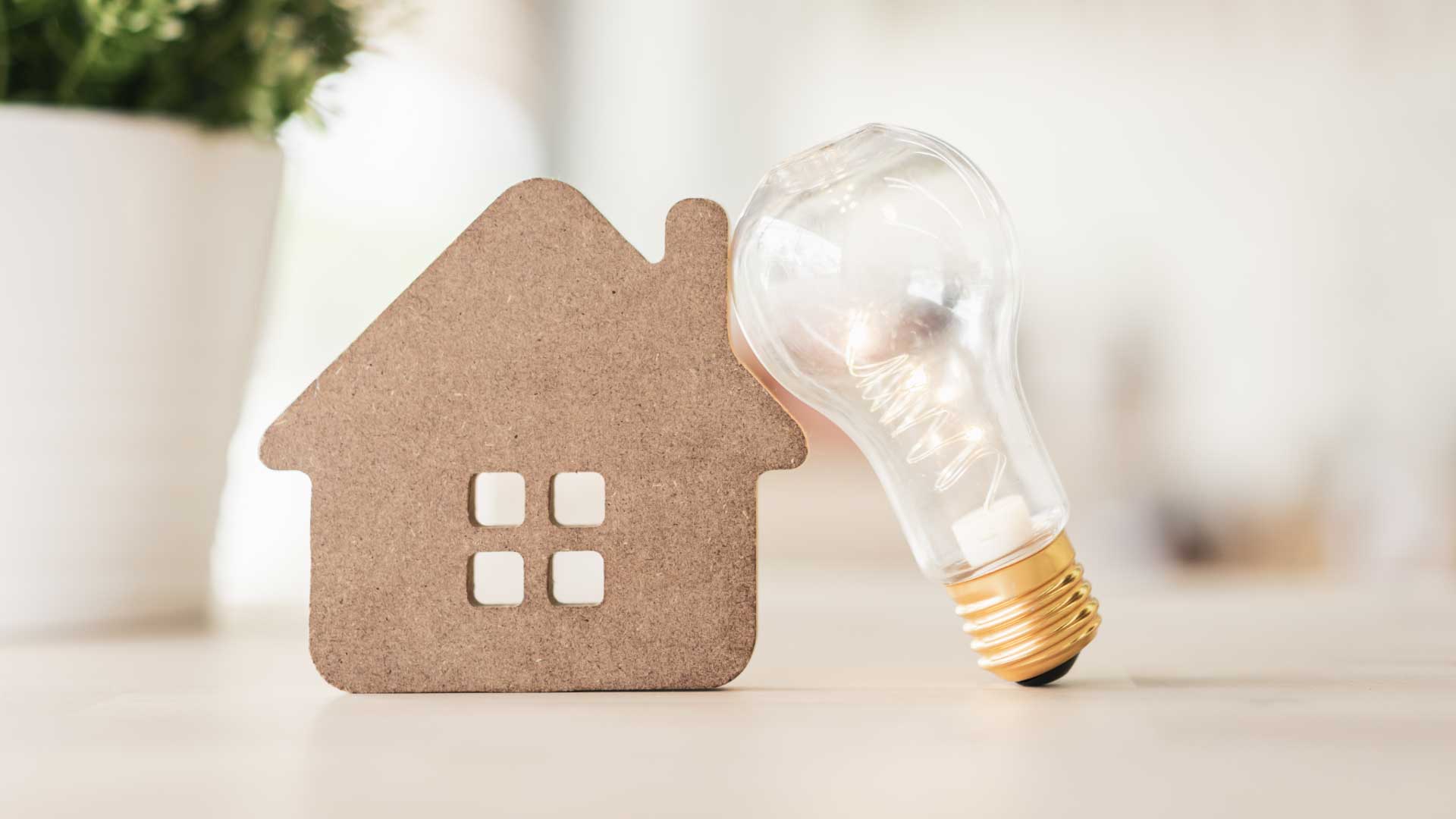 icona di casa stilizzata su cui e poggiata una lampadina